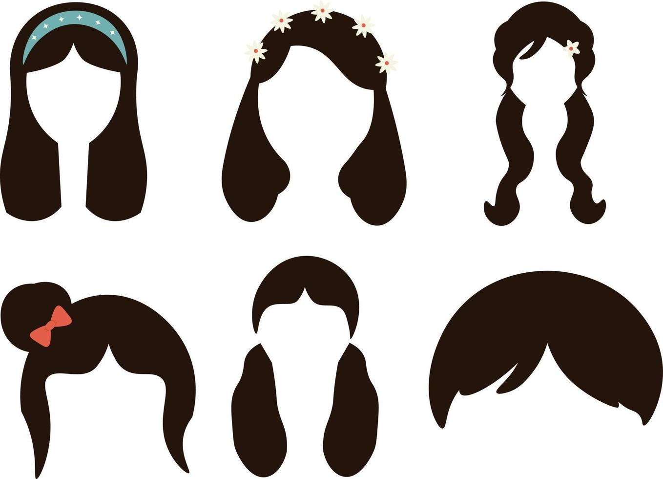 conjunto de peinados para un niña con largo cabello, vector ilustración