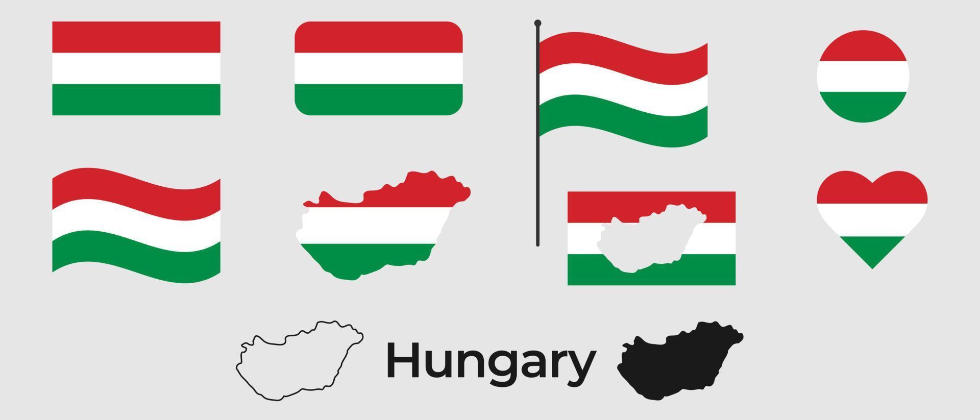 Flag of Hungary. Silhouette of Hungary. National symbol. vector