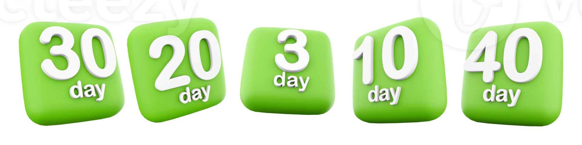 3d rendering three, ten, twenty, thirty, fourty days to go icon set. 3d render days left until submission icon set. Three, ten, twenty, thirty, fourty day. png