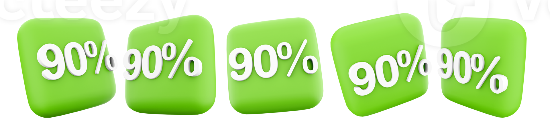 3d rendering 90 percent different positions icon set. 3d render discounts up to ninety percent icon set. 90 percent. png