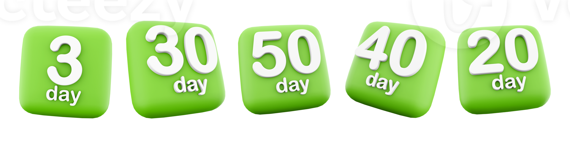 3d rendering three, thirty, twenty, fourty, fifty days to go icon set. 3d render before the start of discounts in stores icon set. Three, thirty, twenty, fourty, fifty day. png