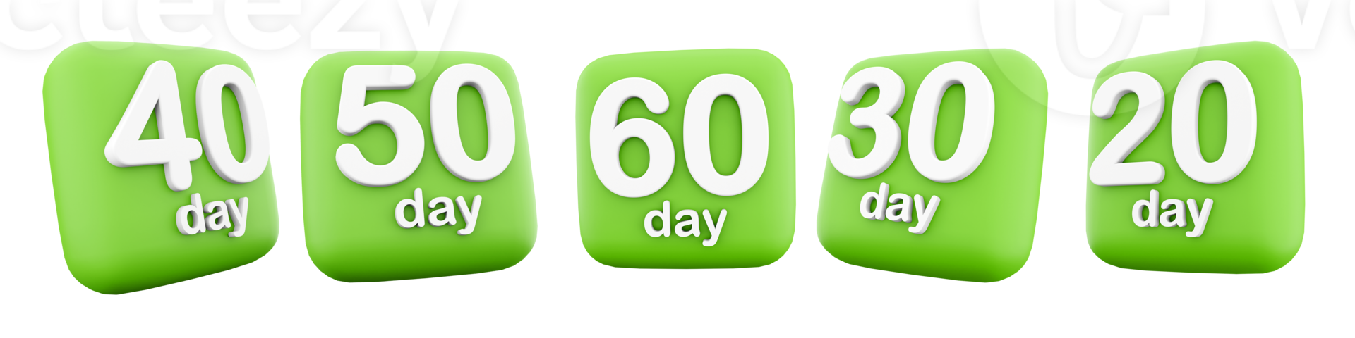 3d rendering 20, 30, 40, 50, 60 days to go icon set. 3d render countdown to holiday sales icon set. Twenty, thirty, fourty, fifty, sixty day. png