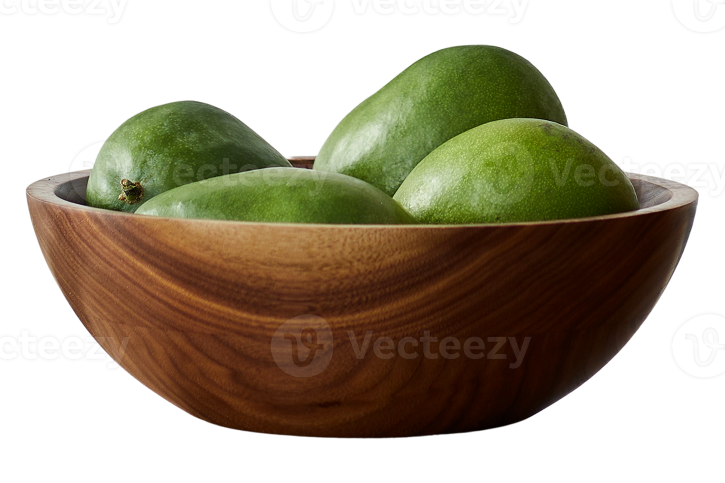 houten kom met vier avocado's geïsoleerd Aan een transparant achtergrond png