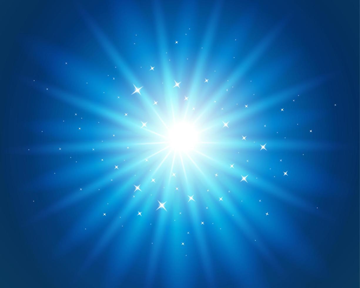 Glowing light burst effect with star elements on blue background vector
