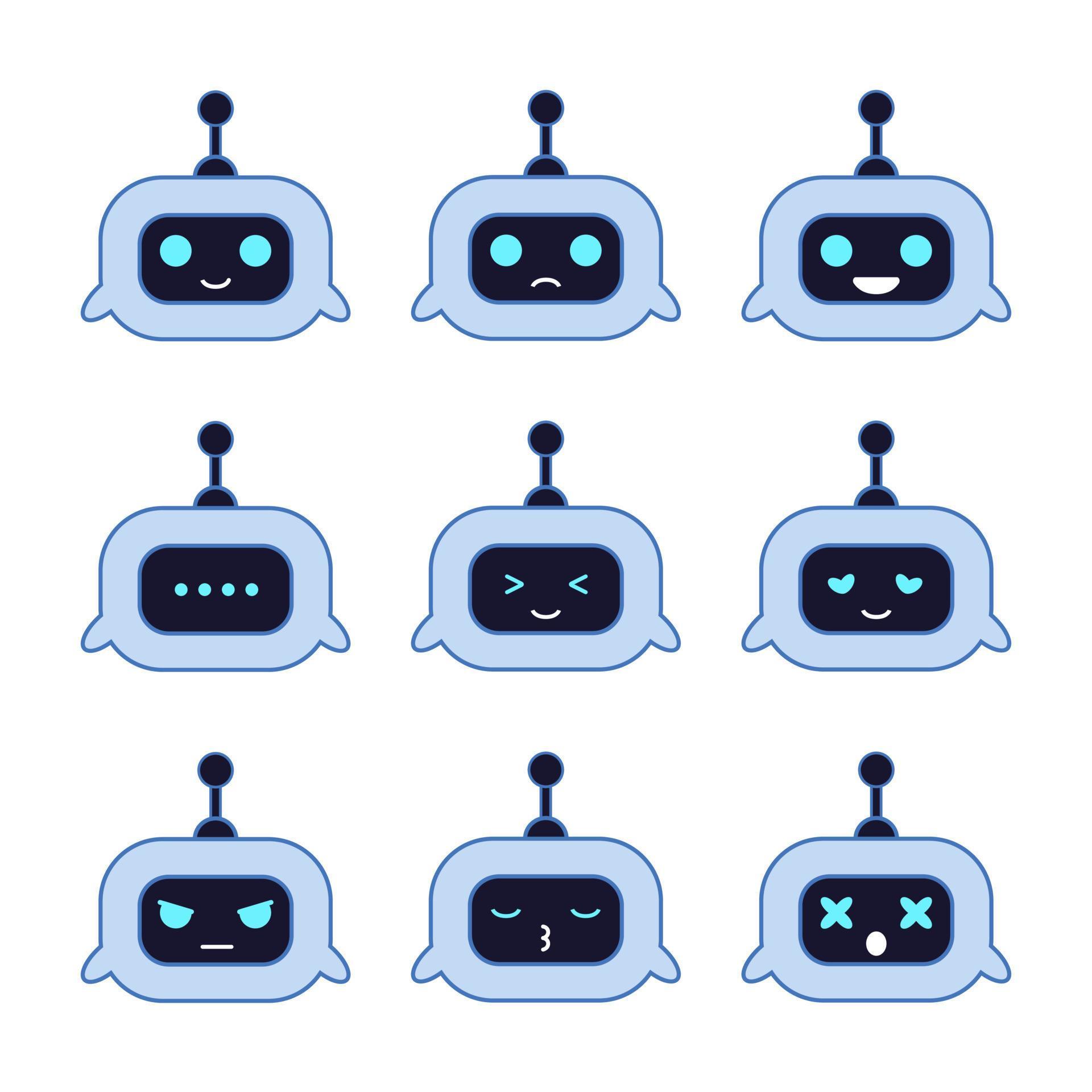 Chatbot avatar. Computer chat bots with emotions. Robots digital ...