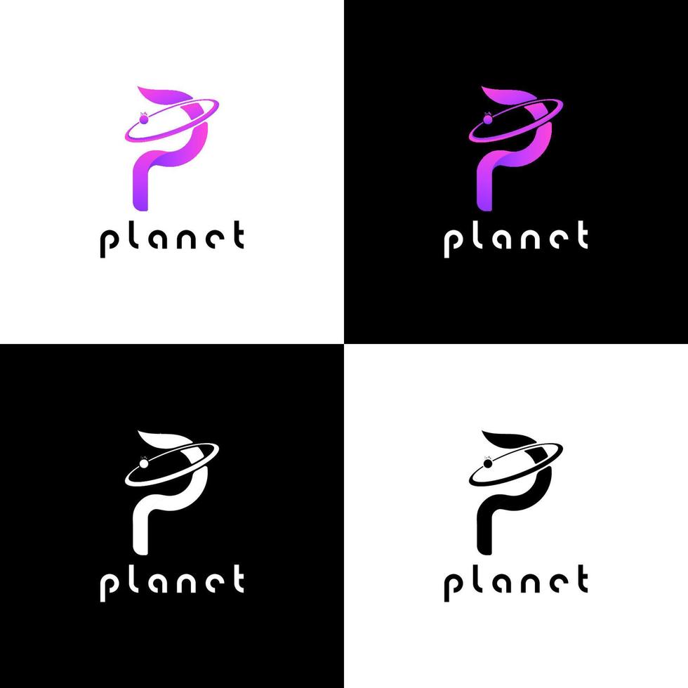 Planet logo design with letter P vector