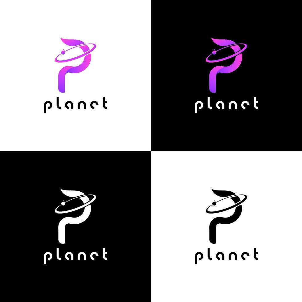 Planet logo design with letter P vector