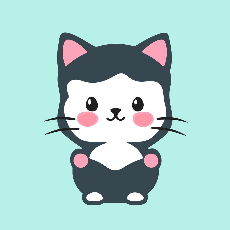 Cute kawaii kitten character illustration, vector sticker with pastel color background.