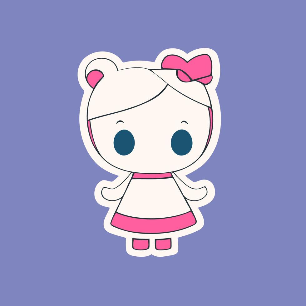 Cute kawaii girl character illustration, vector sticker with pastel color background.