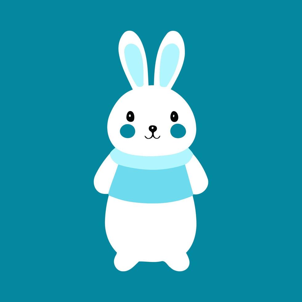 Cute kawaii rabbit character illustration, vector sticker with pastel color background.