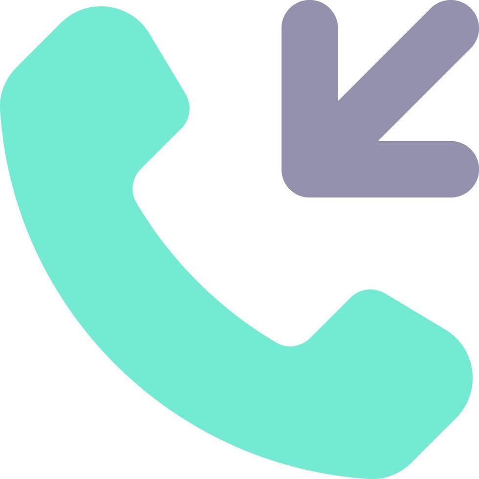 Incoming call flat color ui icon. Answer button. Arrow pointing to cellphone. Receive phone call. Simple filled element for mobile app. Colorful solid pictogram. Vector isolated RGB illustration
