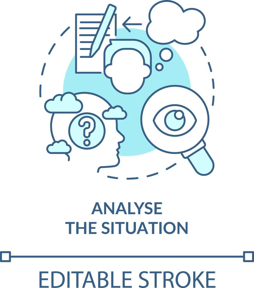 Analyse situation turquoise concept icon. Strategy for emotional regulation abstract idea thin line illustration. Isolated outline drawing. Editable stroke vector