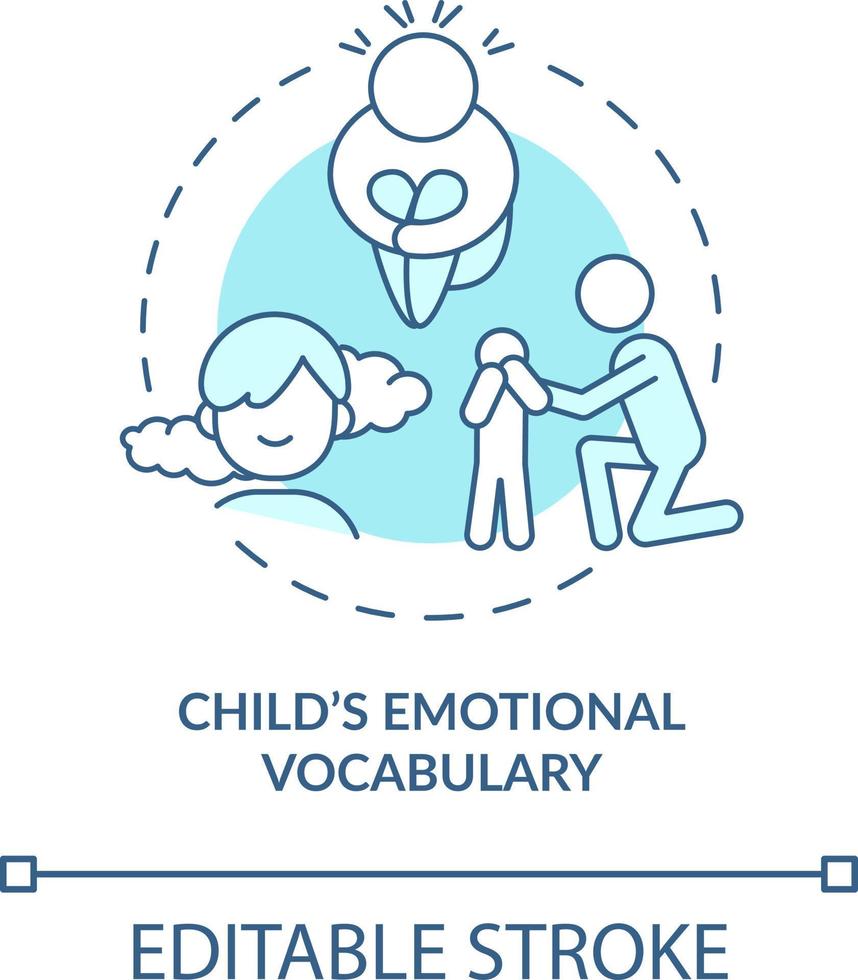 Child emotional vocabulary turquoise concept icon. Emotional regulation of children abstract idea thin line illustration. Isolated outline drawing. Editable stroke vector