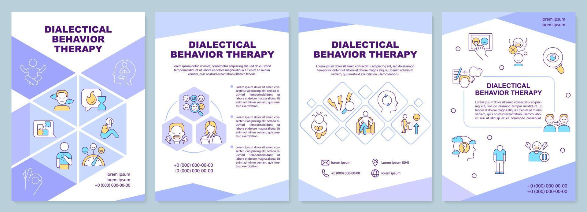 Dialectical behavior therapy brochure template. Leaflet design with linear icons. Editable 4 vector layouts for presentation, annual reports