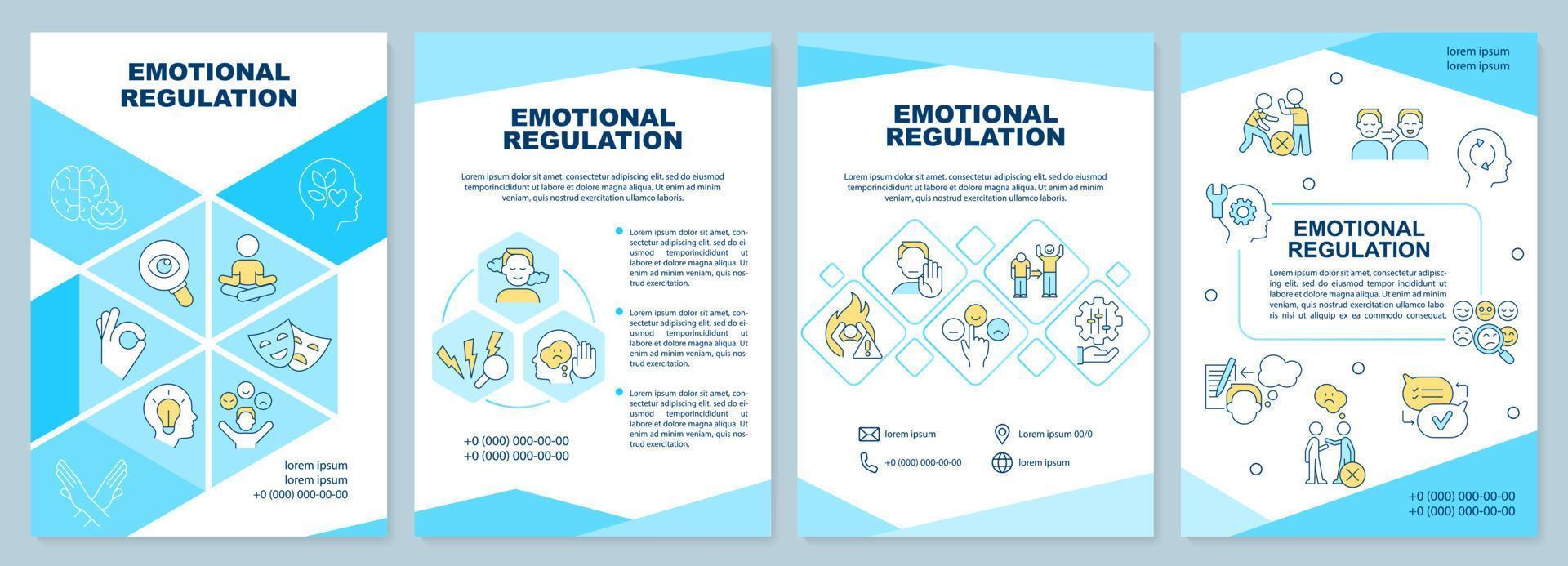 Emotional regulation turquoise brochure template. Leaflet design with linear icons. Editable 4 vector layouts for presentation, annual reports