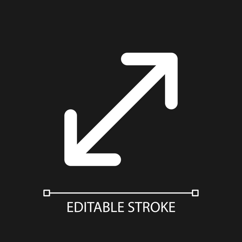 Enlarge pixel perfect white linear ui icon for dark theme. Scaling player window. Touch screen. Vector line pictogram. Isolated user interface symbol for night mode. Editable stroke