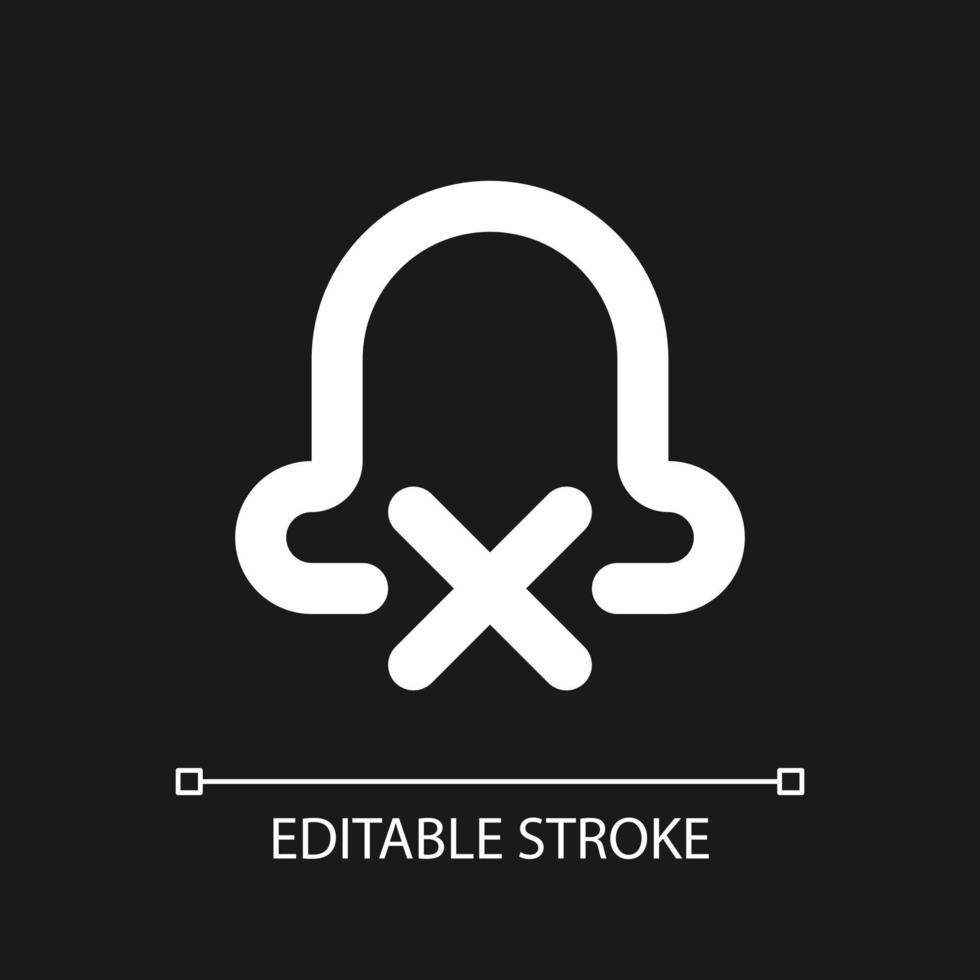 Silent notifications pixel perfect white linear ui icon for dark theme. Disable notifications. Vector line pictogram. Isolated user interface symbol for night mode. Editable stroke