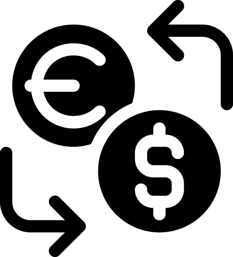 Currency exchange black glyph ui icon. Financial operation. Foreign currency. User interface design. Silhouette symbol on white space. Solid pictogram for web, mobile. Isolated vector illustration