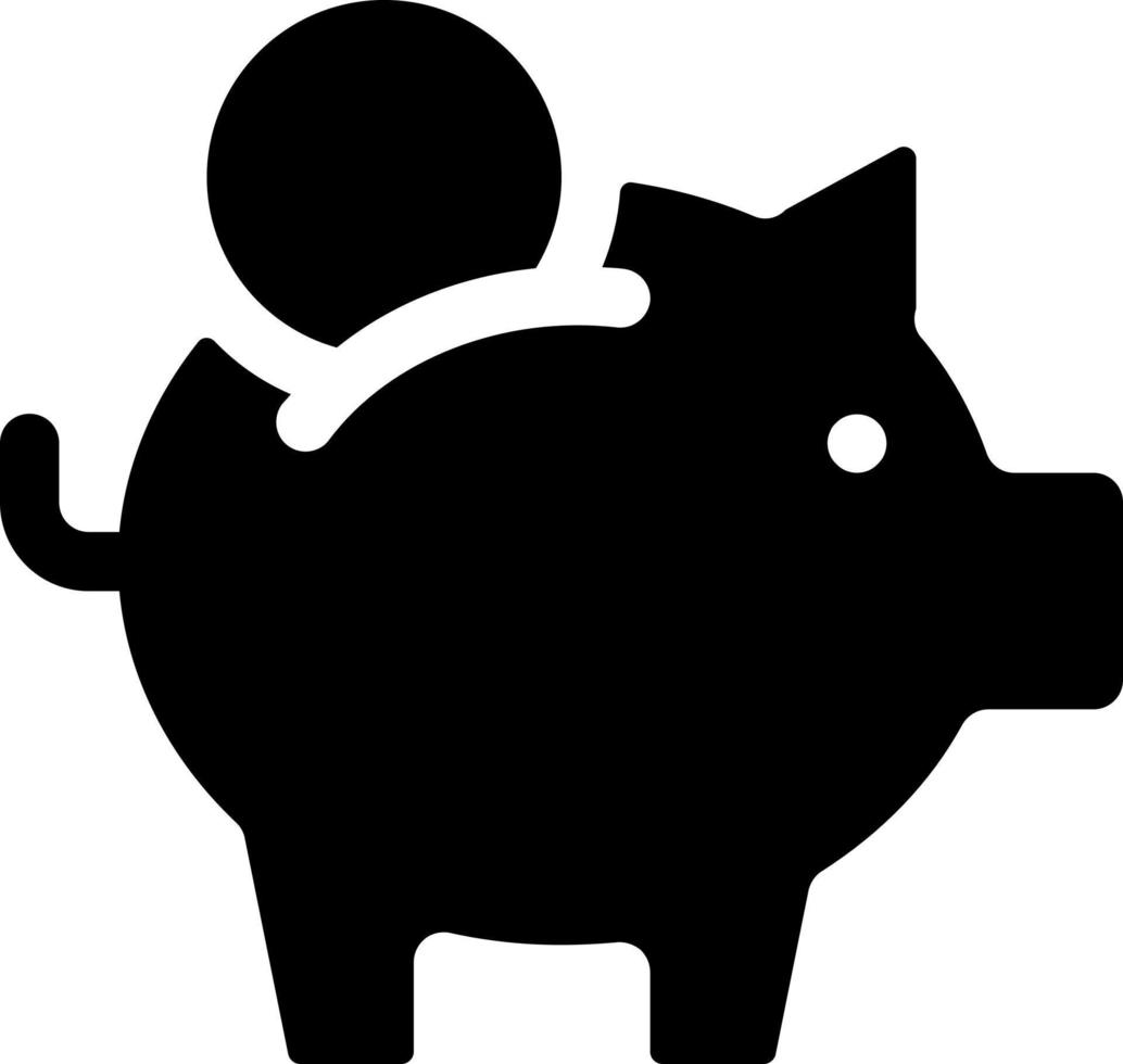 poner moneda dentro cerdito banco negro glifo ui icono. salvar dinero. presupuesto y capital. usuario interfaz diseño. silueta símbolo en blanco espacio. sólido pictograma para web, móvil. aislado vector ilustración