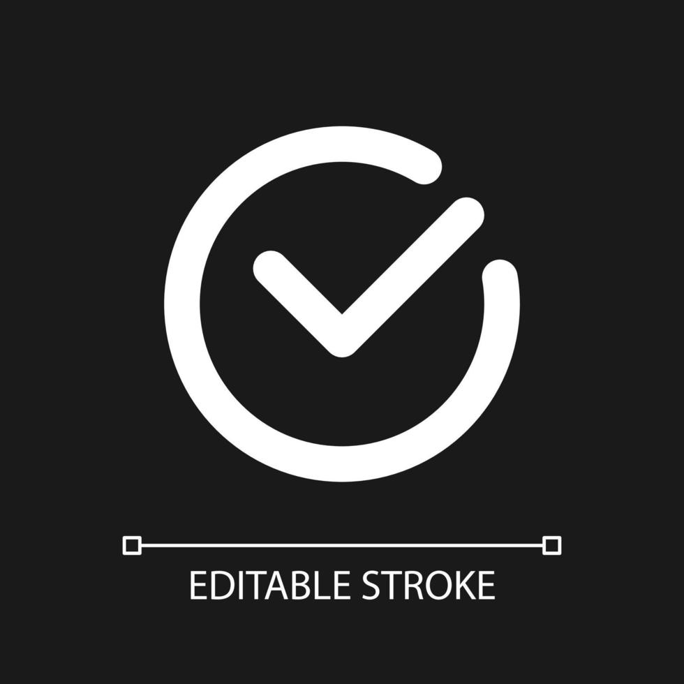 Accept button pixel perfect white linear ui icon for dark theme. Approve changes. Toolbar. Vector line pictogram. Isolated user interface symbol for night mode. Editable stroke