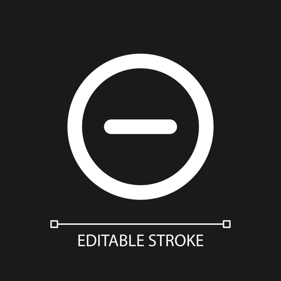 Remove button pixel perfect white linear ui icon for dark theme. Decrease volume. Toolbar. Vector line pictogram. Isolated user interface symbol for night mode. Editable stroke