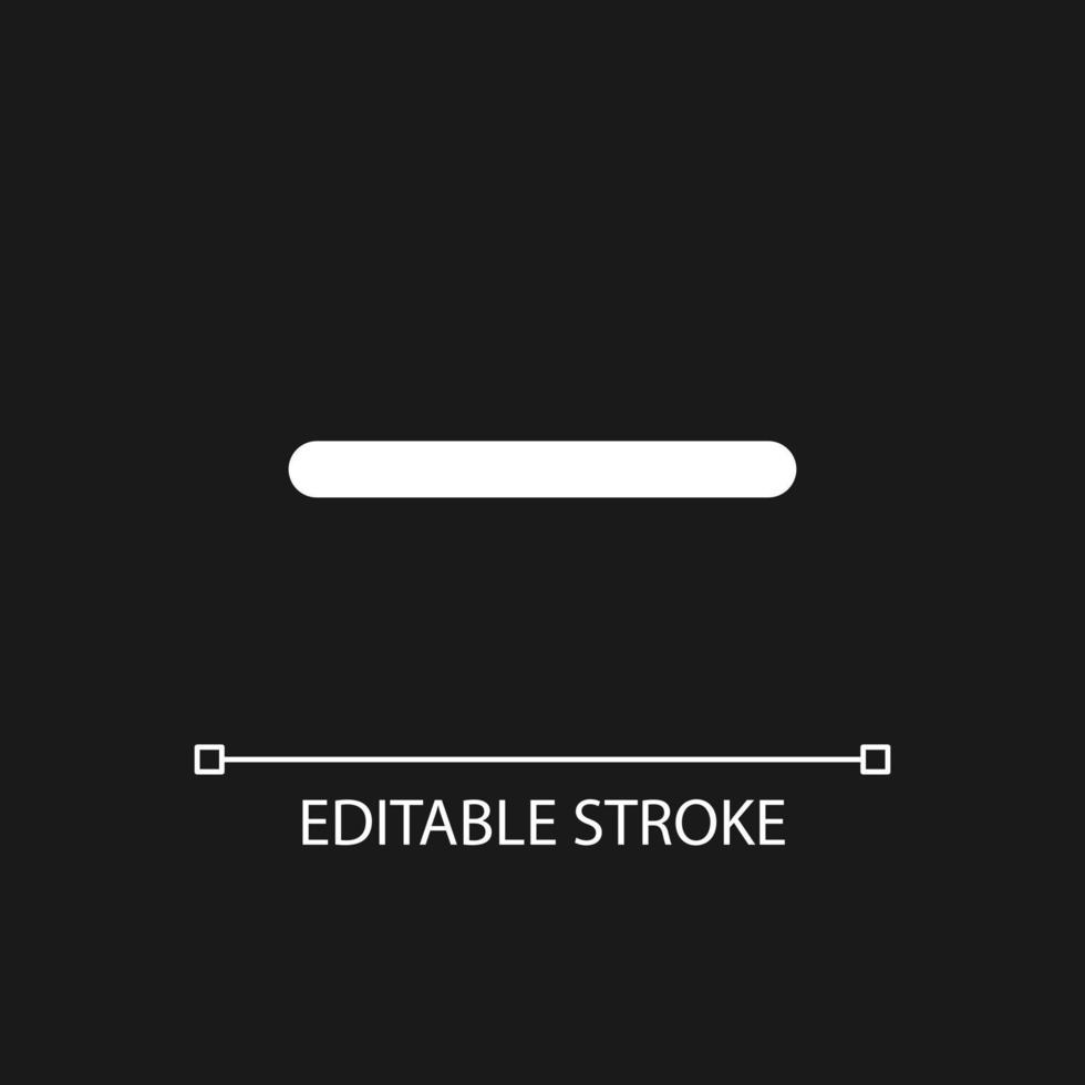 Minus pixel perfect white linear ui icon for dark theme. Collapsing option. Interactive content. Vector line pictogram. Isolated user interface symbol for night mode. Editable stroke