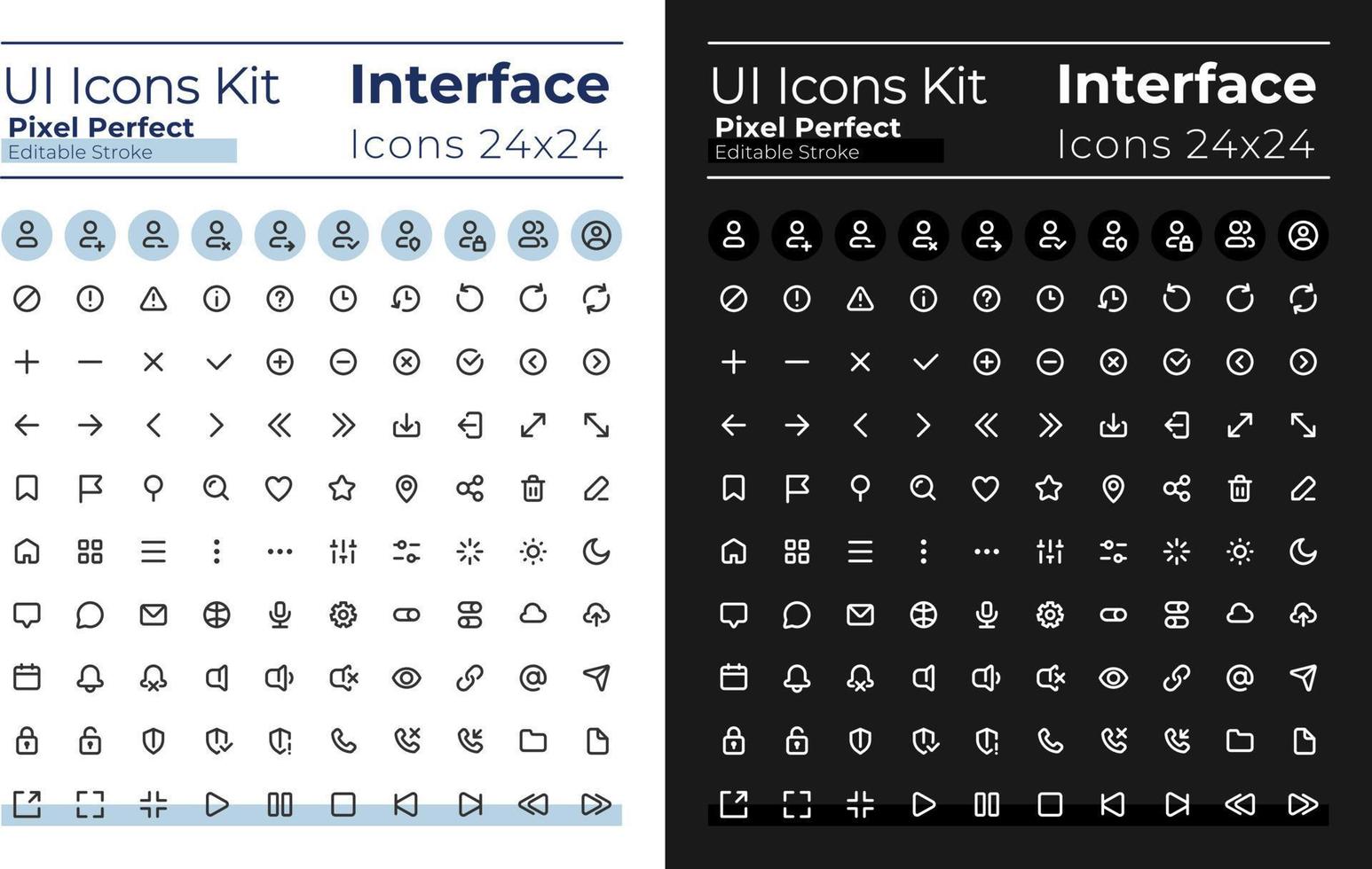 Minimalist and simple looking pixel perfect linear ui icons set for dark, light mode. Outline isolated user interface elements for night, day themes. Editable stroke vector