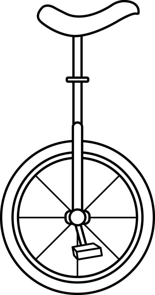 vector illustration of a circus bike, a bicycle with one wheel, monocycle, circus equipment, doodle and sketch