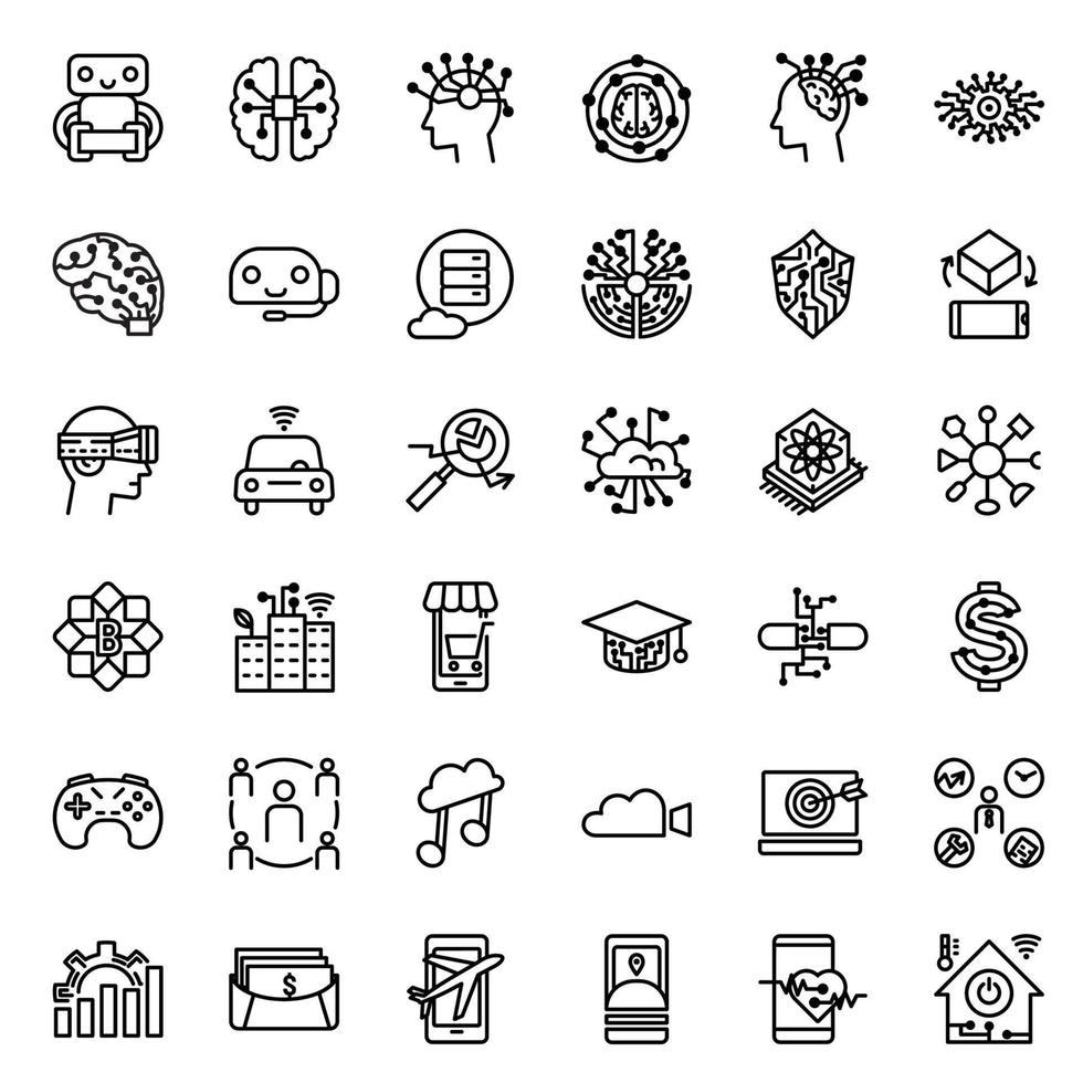 Innovative artificial intelligence and technology icon set in line style. vector