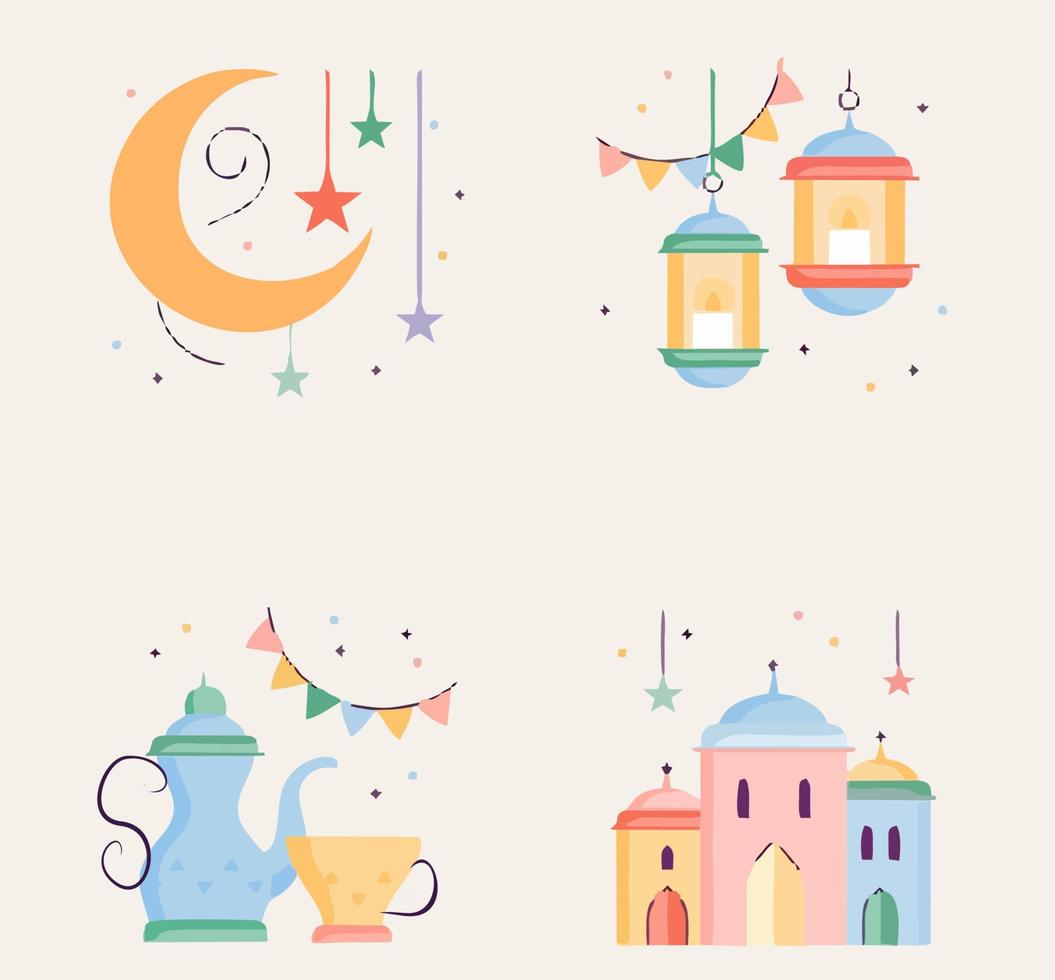 Ramadán ied Fitri conjunto icono social medios de comunicación vector