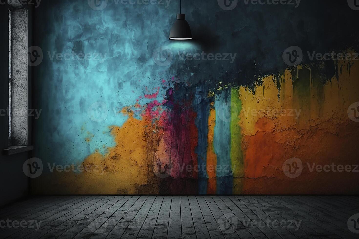 Empty room with abstract painted wall background for product showcase and display. photo