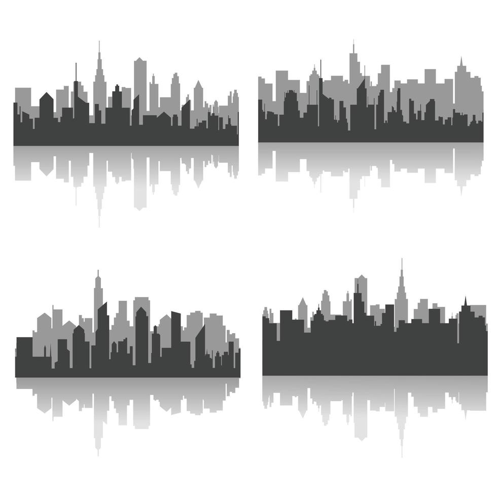 Modern city scape silhouette vector collection. Urban cityscape silhouettes vector illustration. Night town skyline or black city buildings isolated on white background