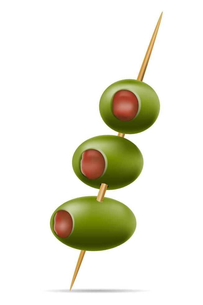 green olives on a cocktail skewer for martini vector illustration isolated on white background