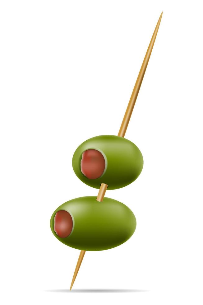 green olives on a cocktail skewer for martini vector illustration isolated on white background