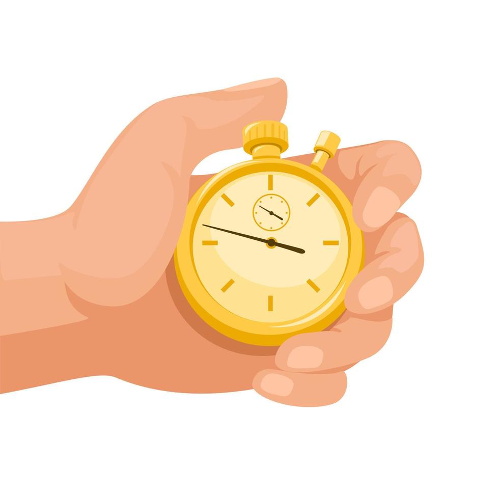 Hand holding Timepiece Classic Pocket Watch and Stopwatch symbol cartoon illustration vector