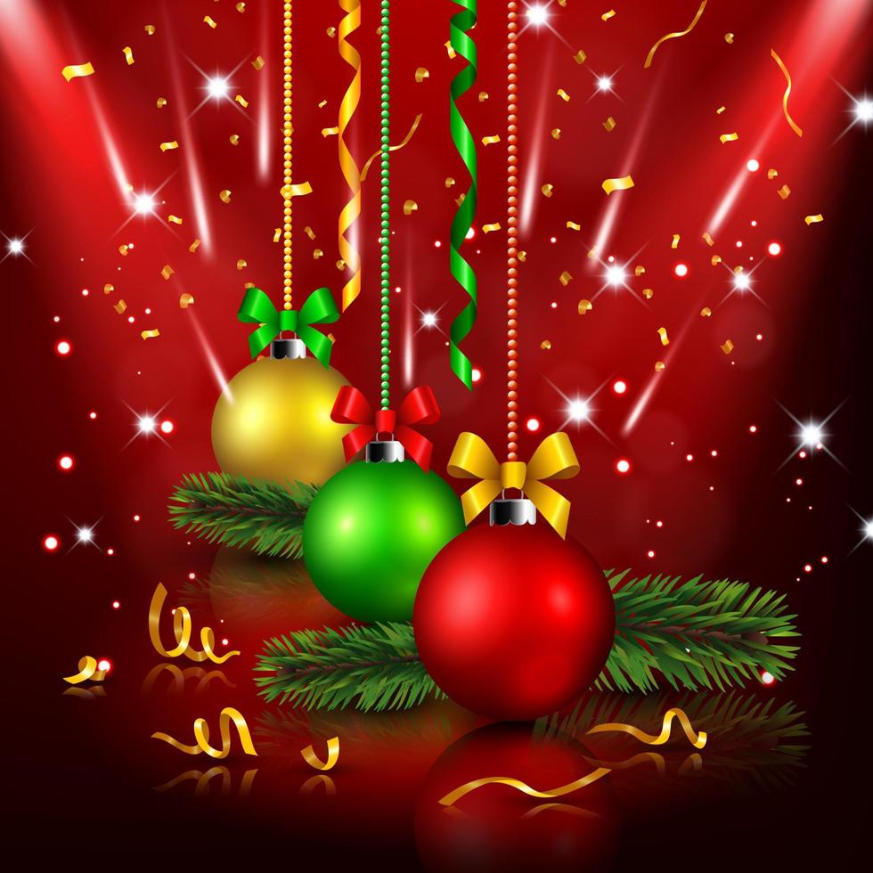 Christmas decoration in red background, Vector Illustration