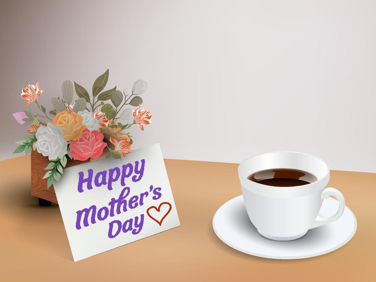 A bouquet of flowers and a sign that says happy mother's day vector