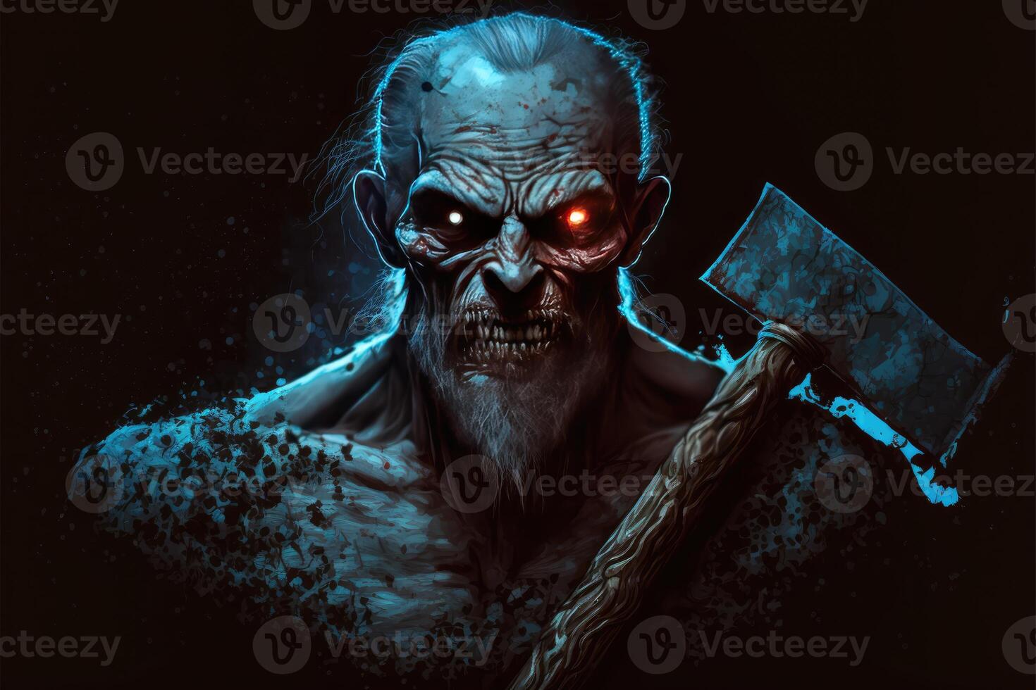 Terrible dead man with a battle axe. photo
