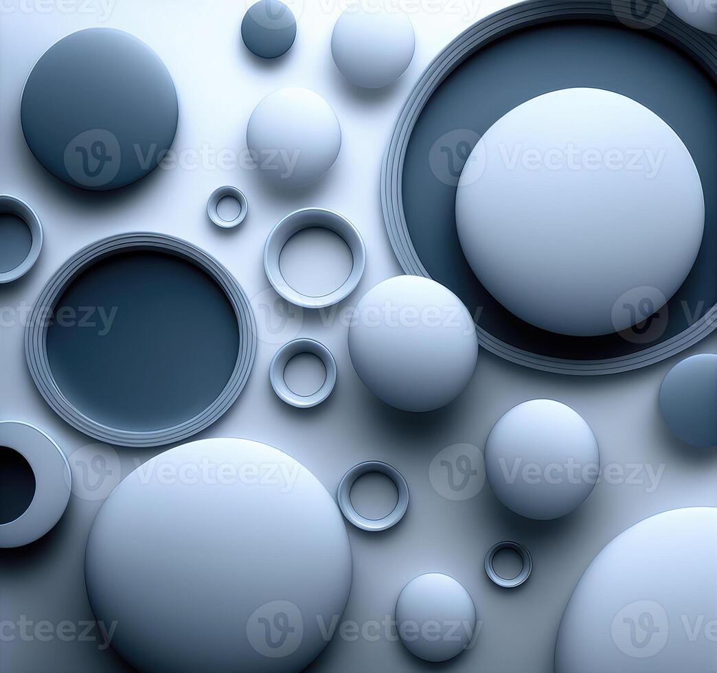 Blue circles and spheres geometric background. photo