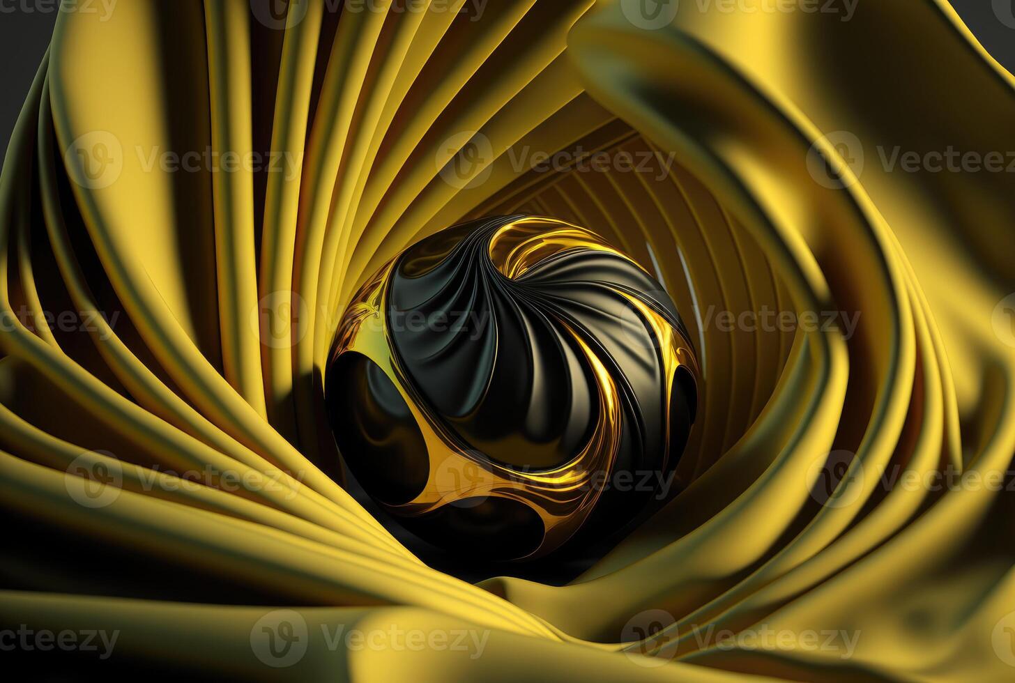 Yellow smooth silk and sphere with liquid pattern backgroud. photo