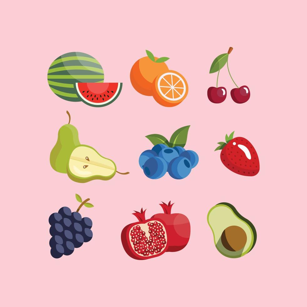 flat fruit collection in vector