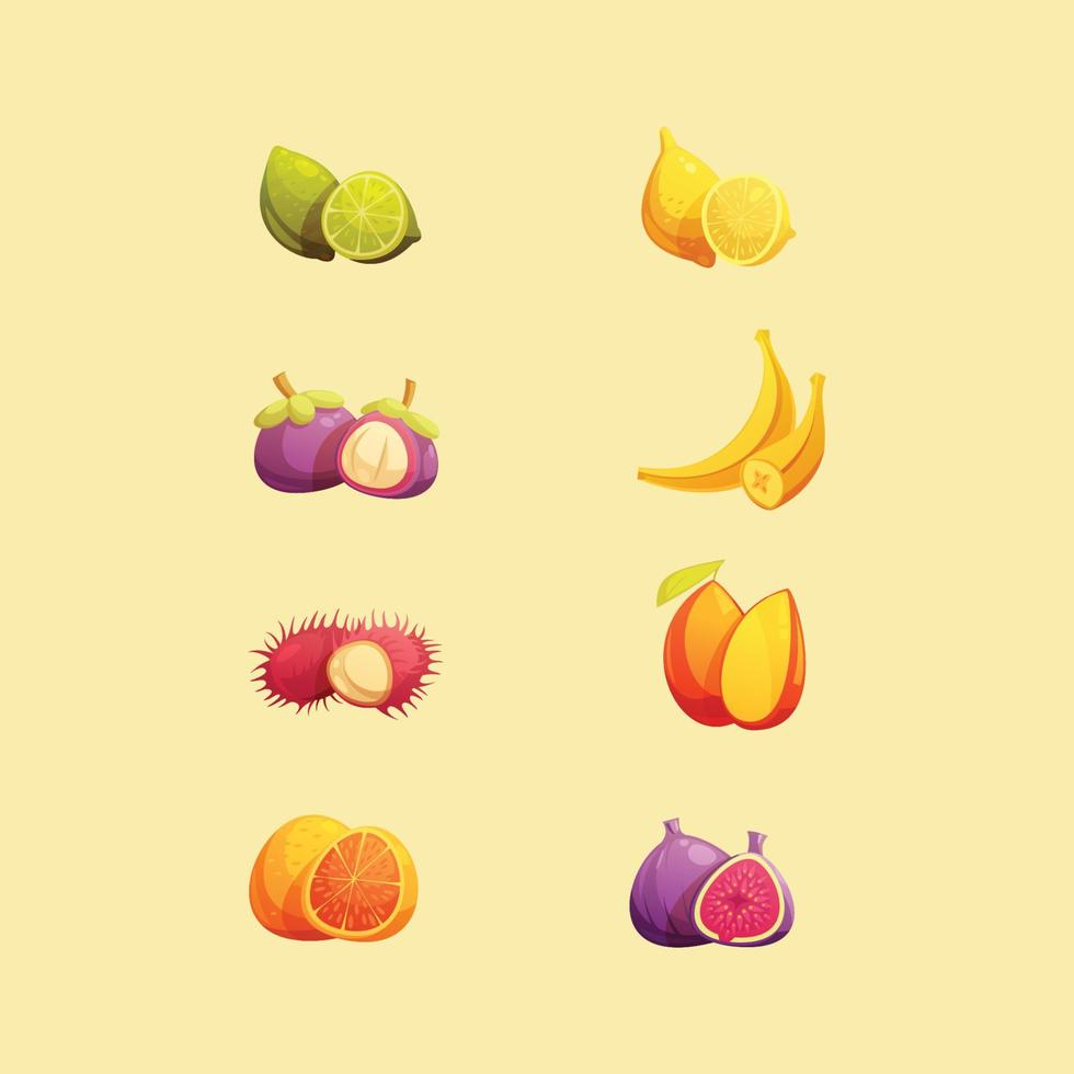 tropical fruits cartoon icons vector