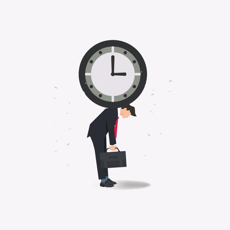 Businessman with big clock. Work overtime concept illustration vector