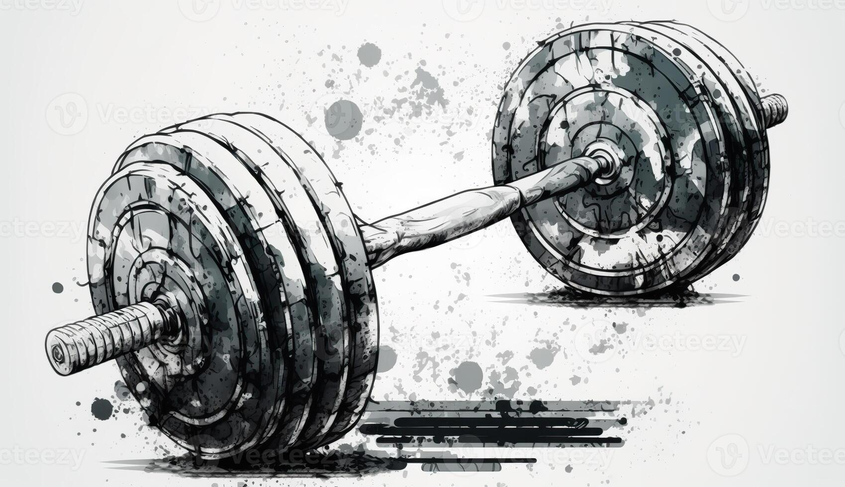 . . Barbell in ink and pencil drawing style. Graffiti abstract gym motivational. Graphic Art Illustration photo