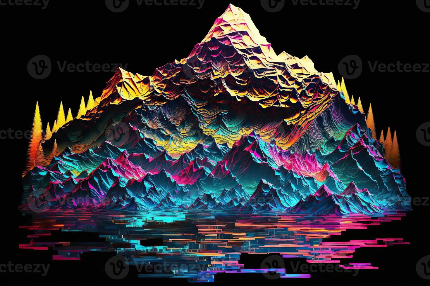 . . Syntwave Mountains. Future Adventure Exploration. Can be used for decoration. Illustration in cyberpunk style. photo