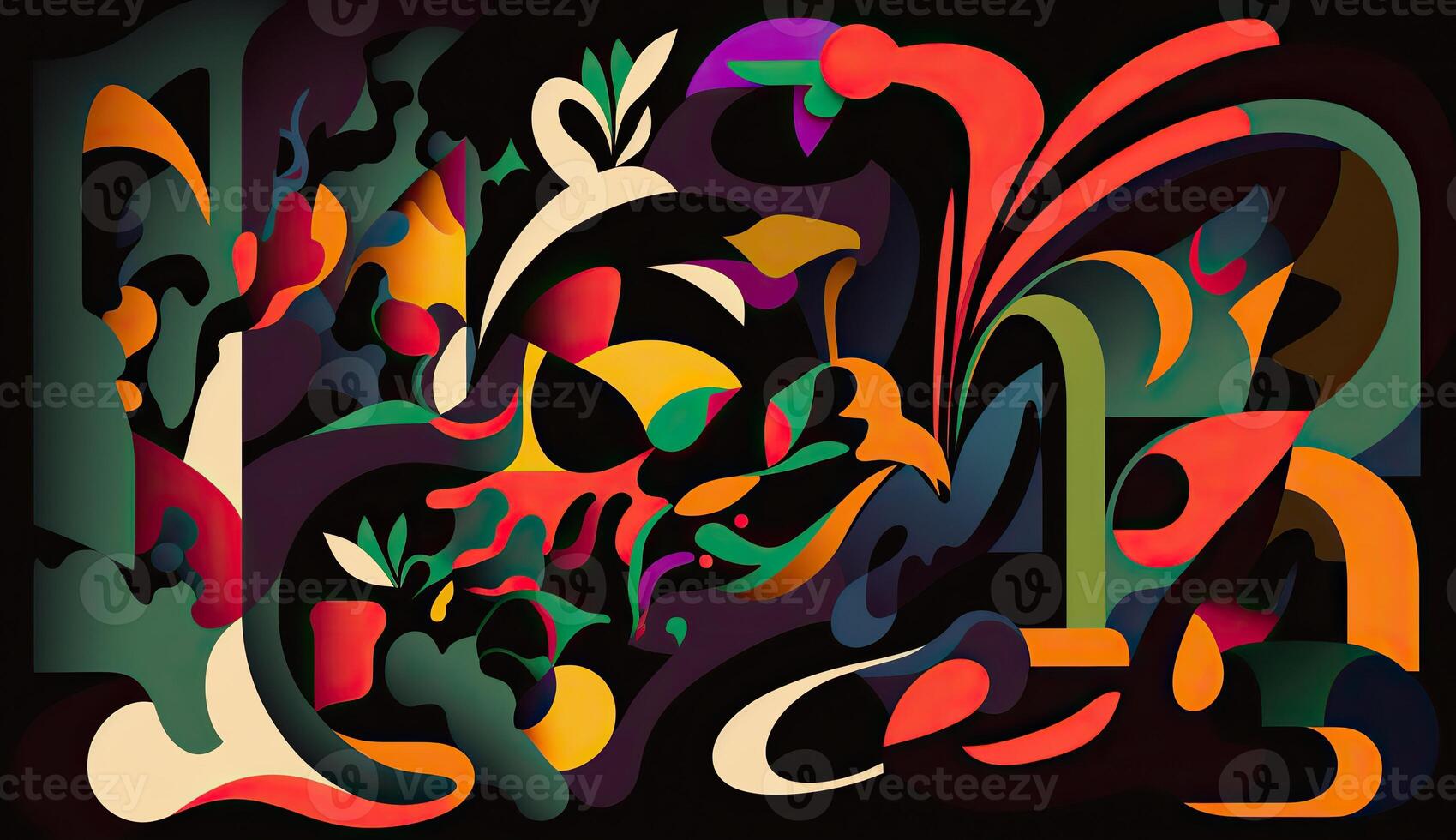 . . Abstract flower botanical art pattern wallaper. Inspired by Henri Matisse Can be used for poster or decoration. Graphic Illustration. photo