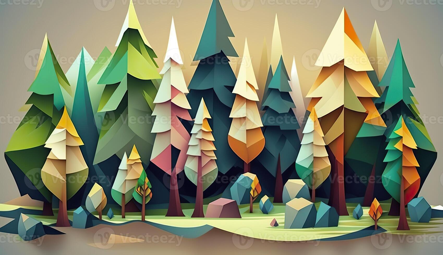 . . Low Poly forest tree pattern. Eco inspired. Graphic Art Illustration. photo