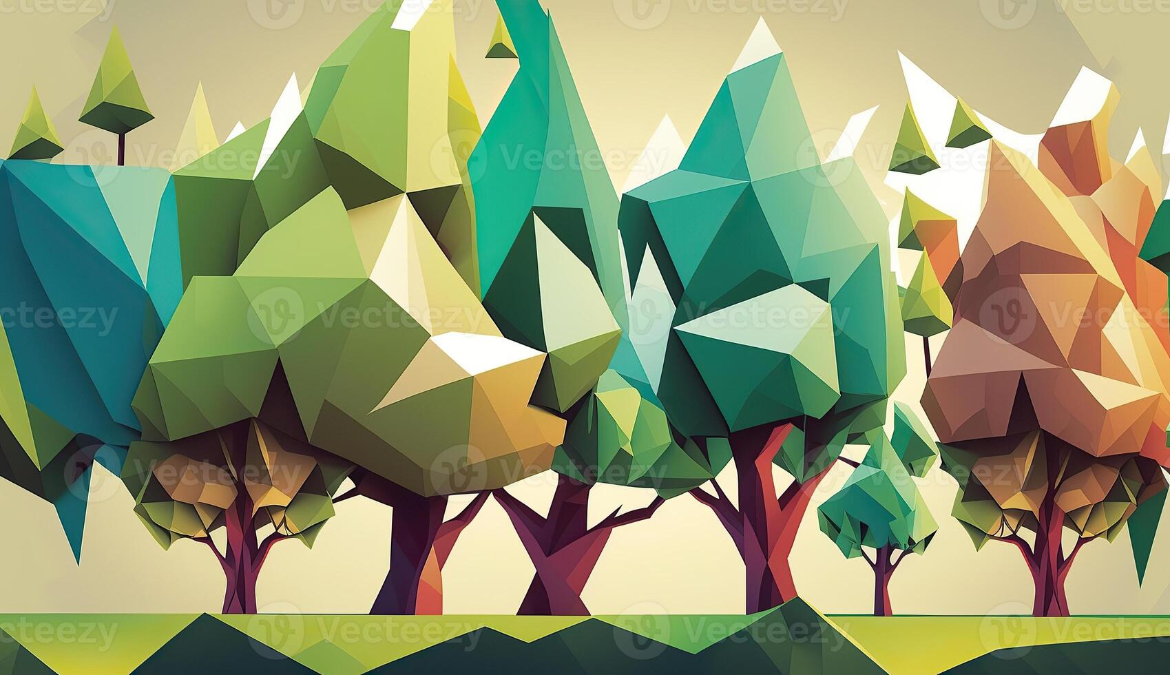 . . Low Poly forest tree pattern. Eco inspired. Graphic Art Illustration. photo