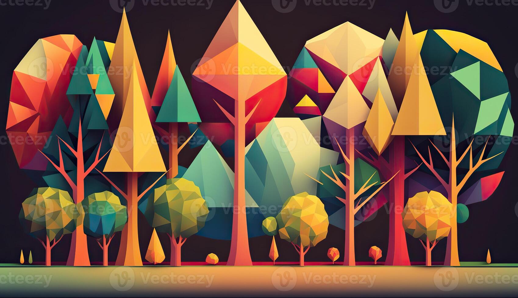 . . Low Poly forest tree pattern. Eco inspired. Graphic Art Illustration. photo