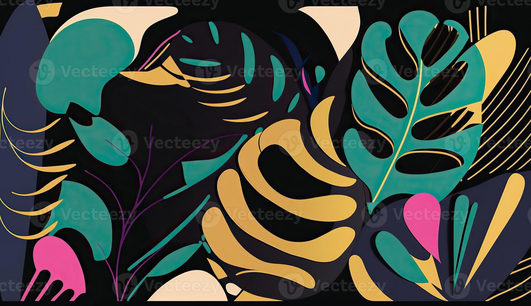 . . Abstract flower botanical art pattern wallaper. Inspired by Henri Matisse Can be used for poster or decoration. Graphic Illustration. photo